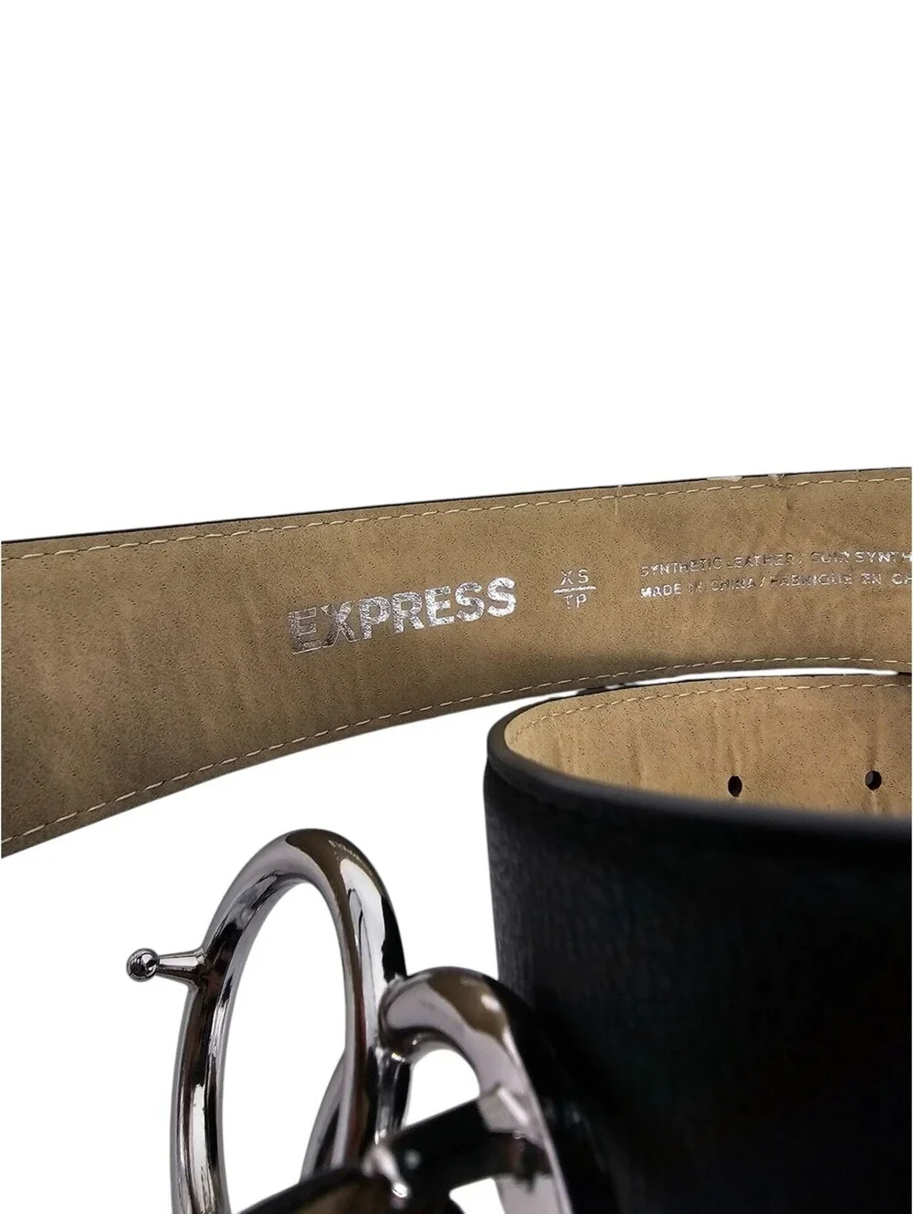 Vintage Y2K Express Womens Sz XS Black Belt w/ Hoop Silver Buckle